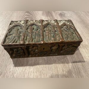 Gothic Revival jewelry or reliquary box, bronze color